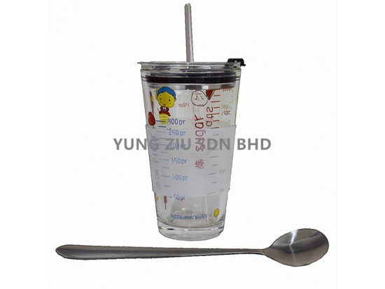 450ML LEAD-FREE GLASS SCALE CUP (WITH SPOON + GLASS STRAW)